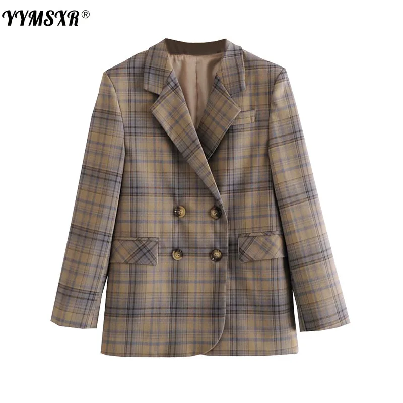 

Fashion Women's Office Jacket Suit 2021 New Style Retro Lattice Long-sleeved Ladies Blazer High-quality Casual Work Clothes