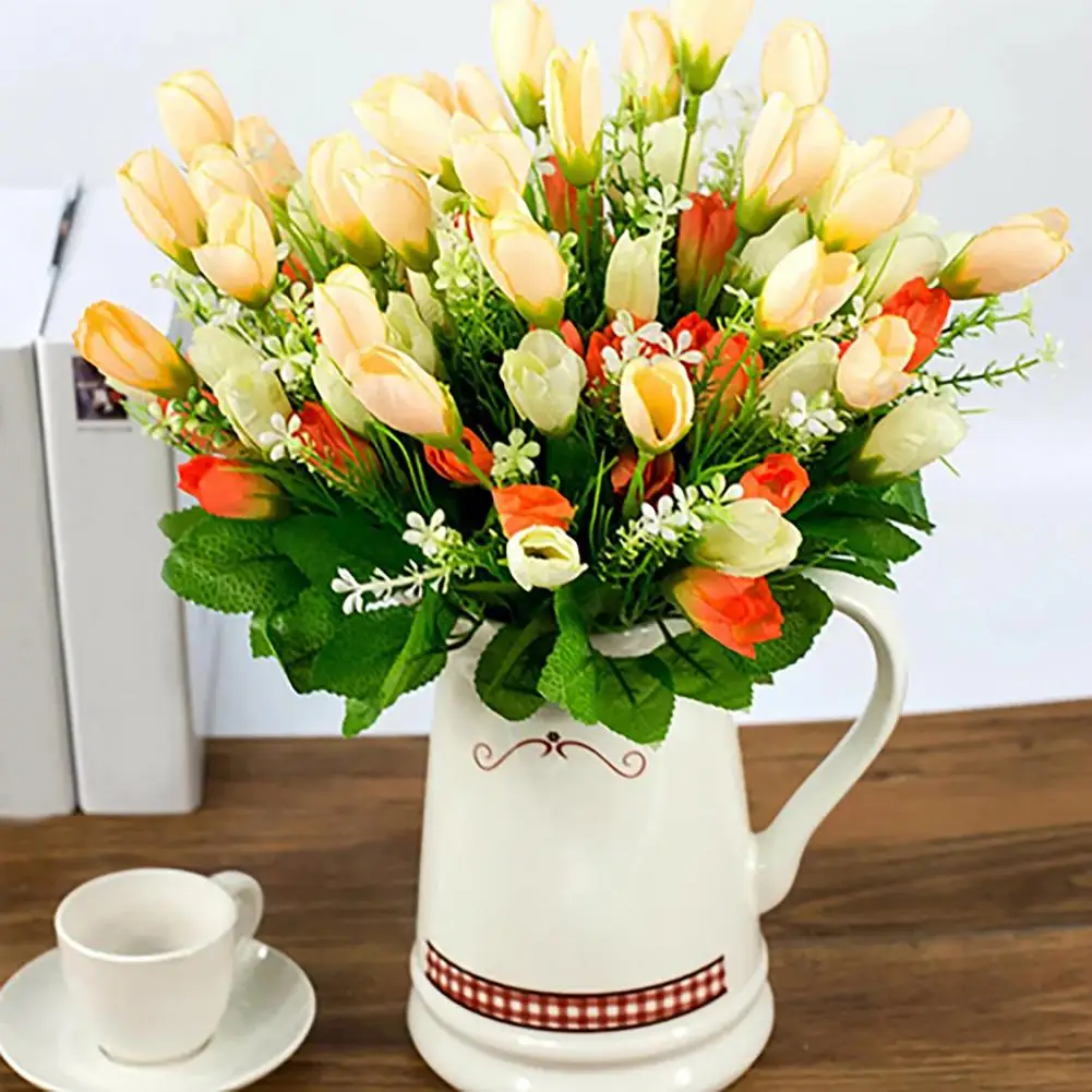 

1 Bouquet 15 Heads Artificial Flower Eco-friendly Faux Silk Fake Tulip Bud Plant for Wedding Party Home Decor