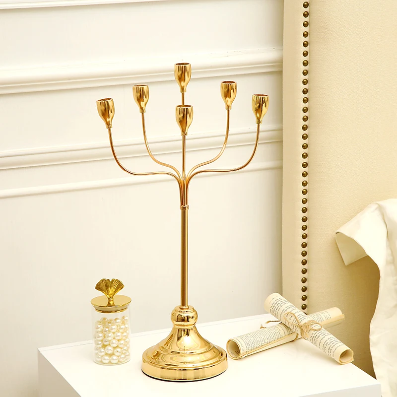 

Nordic 6 Arms Gold Alloy Candlestick Modern Minimalist Living Room Gold Home Decoration Christmas Home Decoration Candlestick