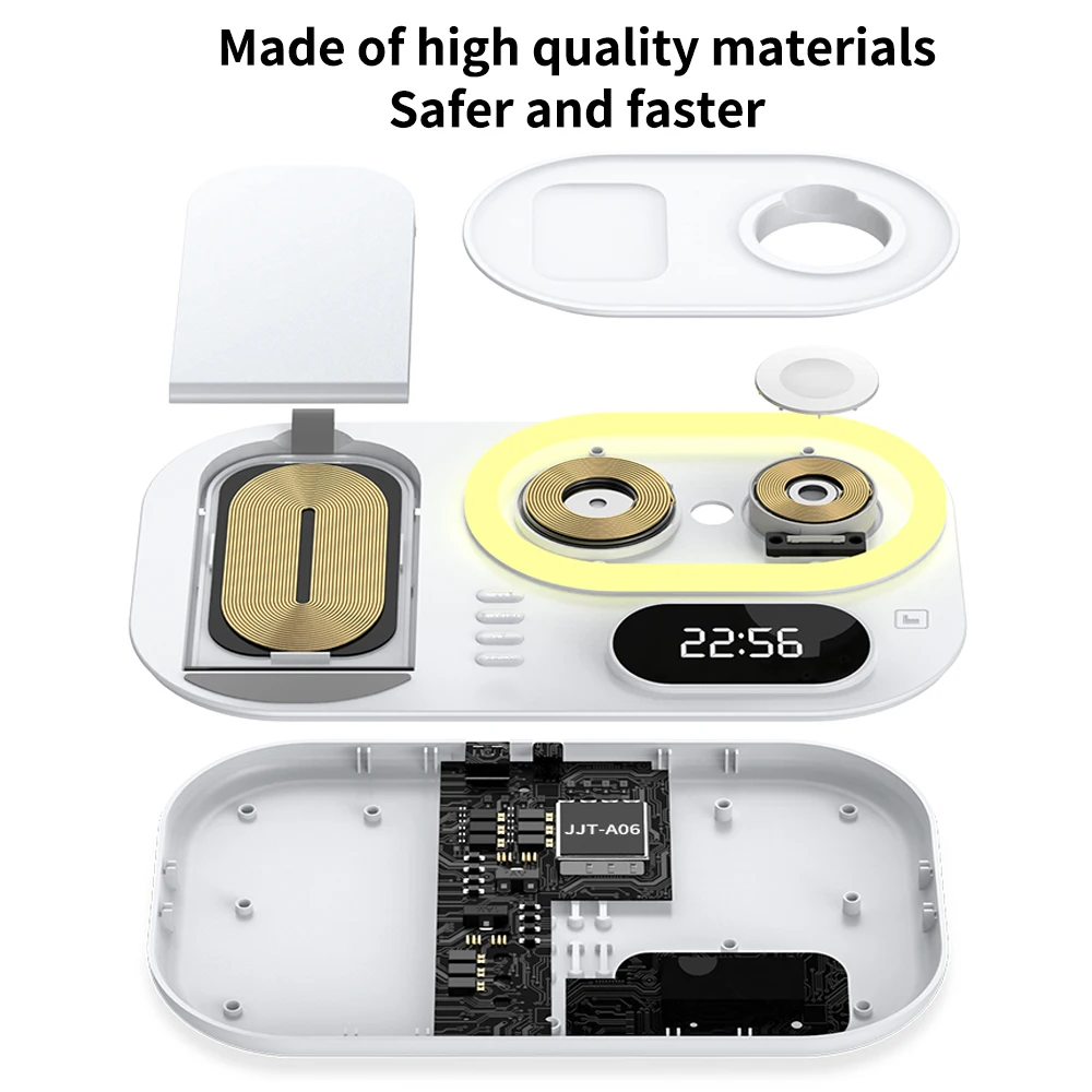 Soporte de cargador inal&aacute;mbrico 3 en 1 para iPhone 12 13 Mini Pro Max/Apple Watch, carga r&aacute;pida de 15W para Airpods Pro con reloj-5