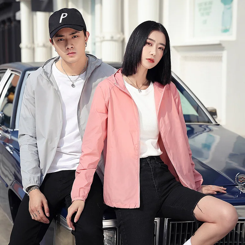 

Solid Color Outwear Sun-protective Clothing 2020 New Summer Outdoor Riding Hooded Men&women Sunscreen Clothing Full Casual