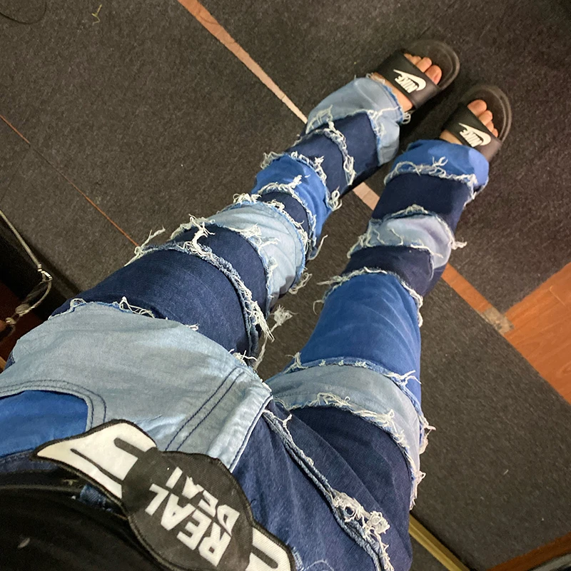 

Flexible High Waist Jeans Women Casual Long Trouses Ladies Patchwork Fashion Denim Pants Capris Pocket Streetwear