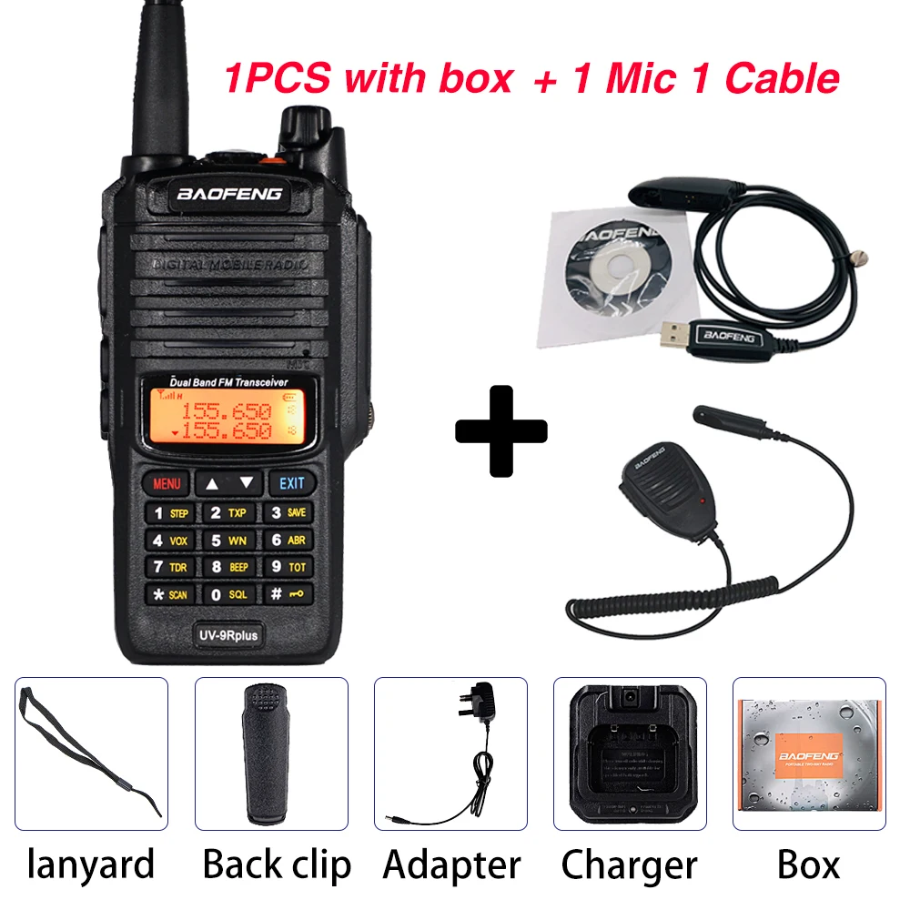 Add 1cable 1mic Мощный 10 Вт Baofeng UV-9R plus Walkie Talkie UV9R портативный CB Ham Радио 9rhp двухдиапазонный КВ трансивер 4800 мАч двухстороннее радио - Цвет: Add 1cable 1mic