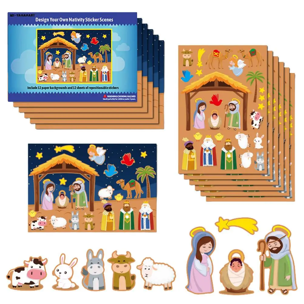 

24pcs/set Christ Nativity Stickers For Kids Jesus Birth DIY Nativity Scene Stickers Puzzle Games Education Toys Xmas Gift