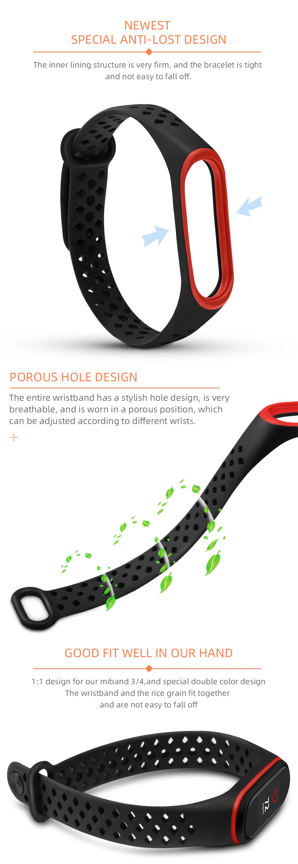 BOORUI mi band 4 ремешок силиконовый сменный для Xiaomi mi band 4 3 ремешок двойной цвет алмазное отверстие mi band 4 ремешок