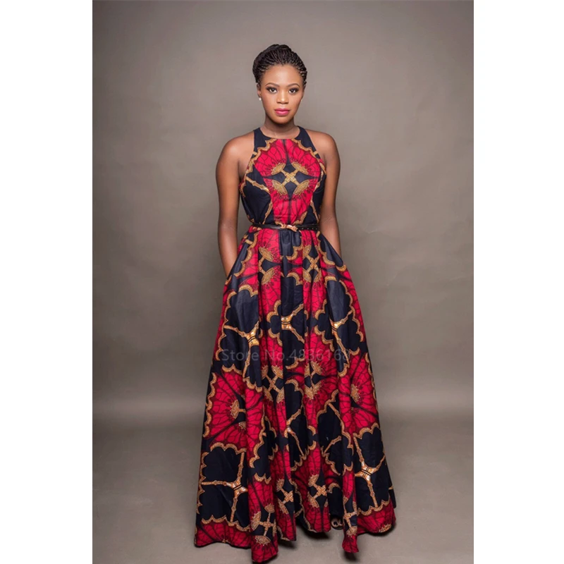 

2021 New Fashion Ladies African Dresses Round Neck Dashiki Maxi Dress Sleeveless Ankara African Clothes For Women Robe Africaine