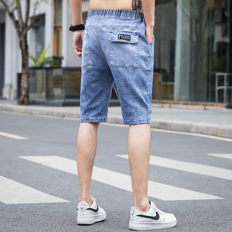 

2021 Men's CottonThin Denim Ruched Short Pants New Fashion Summer Male Casual Low Waist Short Jeans Shorts Stretch Pant S-5XL