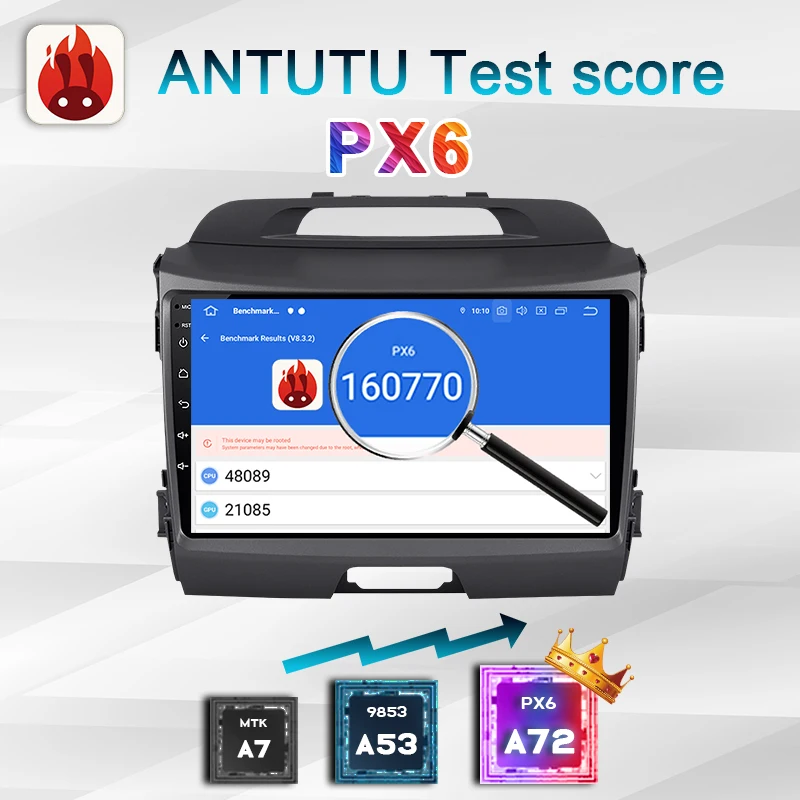 Автомобильное радио автомагнитола 2 din андроид Android 10 PX6 для KIA Sportage 3 2010-2016