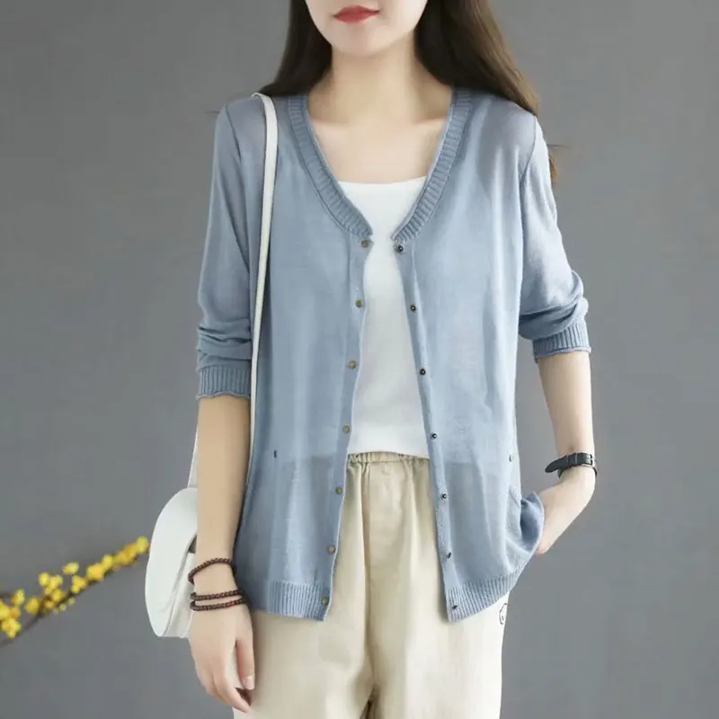 

Thin knit cardigan women's summer new sunscreen clothes air-conditioning shirt long-sleeved solid color thin casual jacket