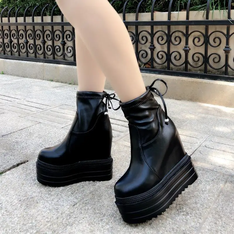 Женские ботинки на танкетке 14 см туфли толстой подошве в римском стиле короткие