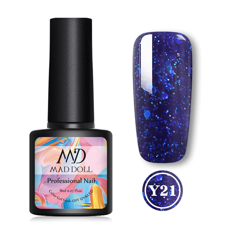 Y21 MAD DOLL, 8 мл, блестящий гель, матовый лак для ногтей, розовое золото, блестящий лак, замочить от УФ-ногтей, Гель-лак - Цвет: Y21