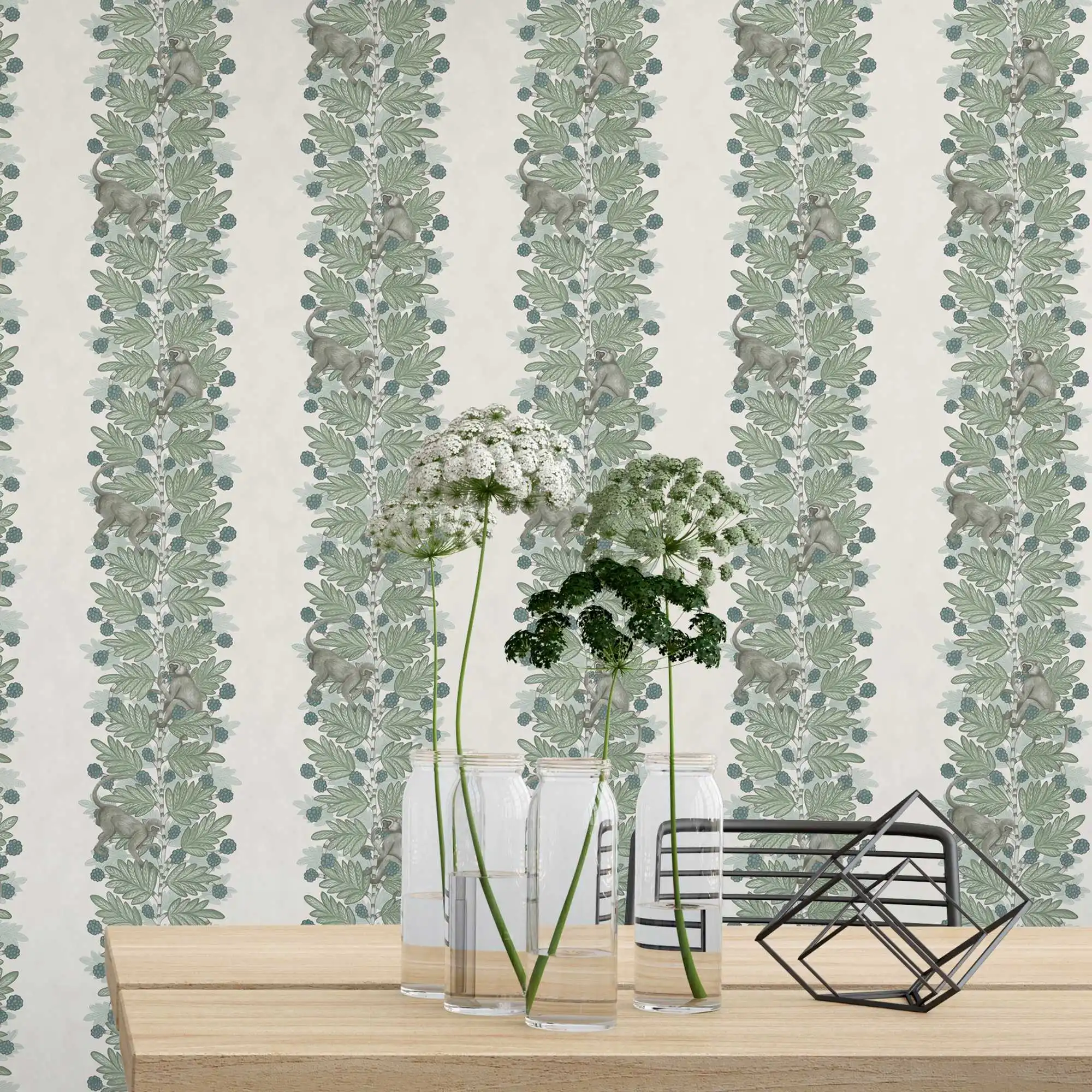 Acacia Wallpaper nordic wallpaper with Monkey climb in beige color scandinavian style | Строительство и ремонт