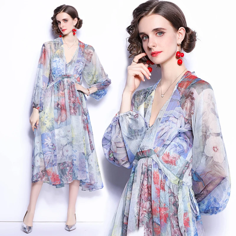 

Women Summer Dresses Office Lady LOOSE Asymmetrical Mid-Calf Dresses V-Neck 2021 New Women Dresses Elegant Party Women Dresses