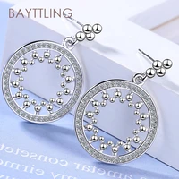 bayttling silver color 35mm goldsilver fine hollow round zircon drop earrings for woman fashion glamour wedding jewelry