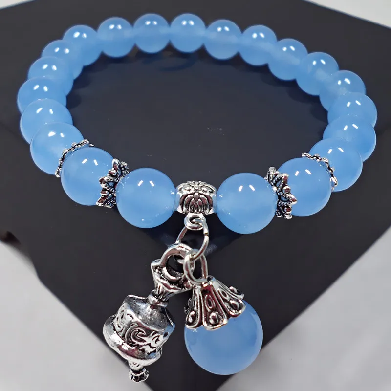 

New Shimmer Smooth Crystal Bracelet Chalcedony Bracelets for Women Ethnic Fashion Unisex Small Handmade Beaded Hand Jewelry