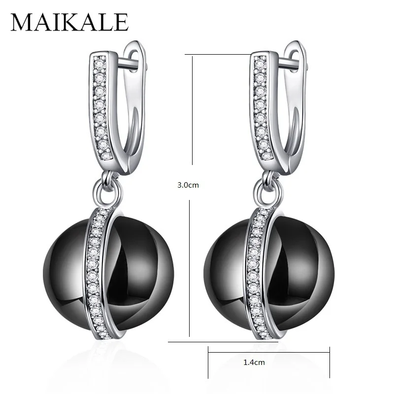 MAIKALE, простые классические серьги-капли с шариками, черные, белые, керамические, высокое качество, покрытые медью, золотые, серебряные, круглые серьги для женщин