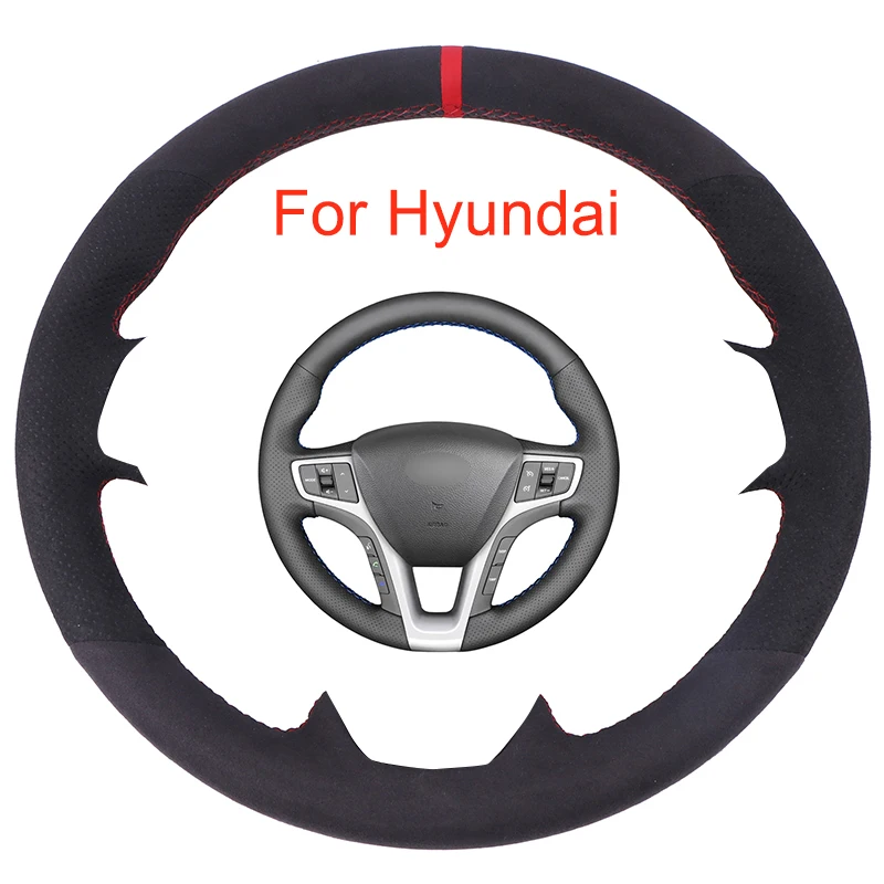 Чехол на руль автомобиля для Hyundai I40 2011-2019 черная замшевая Кожаная оплетка сделай