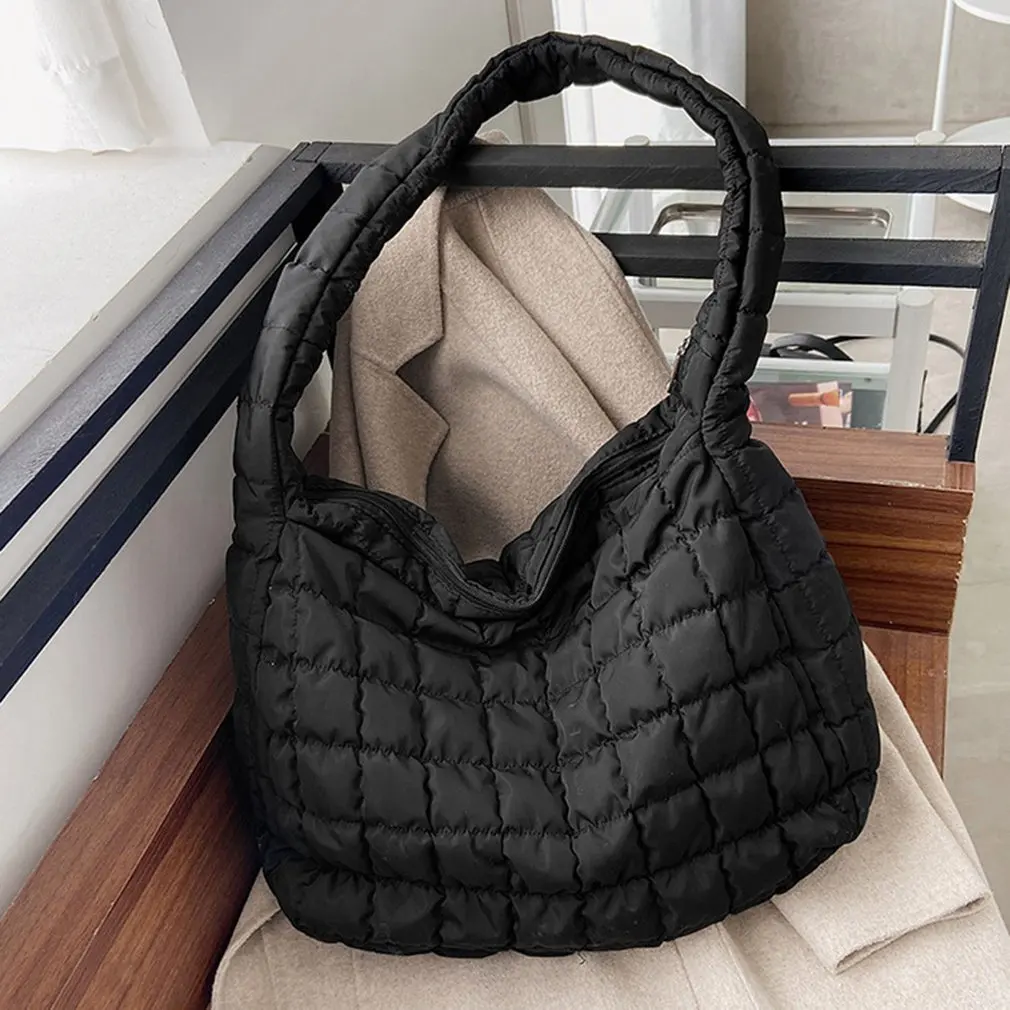 

Winter Large Capacity Crossbody Bag For Women Waterproof Nylon Bags Space Pad Cotton Feather Down Bag Large Bag With Shoulder