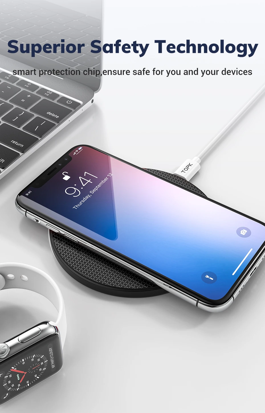 TOPK Беспроводное зарядное устройство 10 Вт для iPhone XR Xs Max X 8 Plus быстрая Беспроводная зарядная подставка для Xiaomi samsung S10 S9 Plus Note 8 9 10