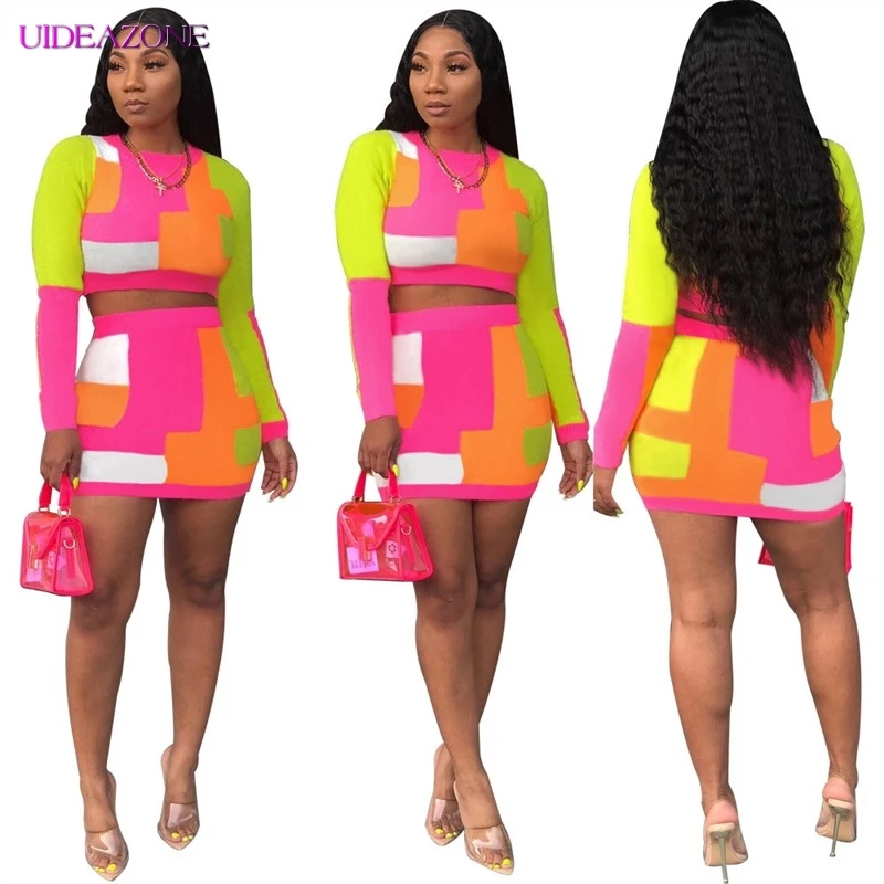 UIDEAZONE женский разноцветный лоскутный комплект из двух предметов элегантный