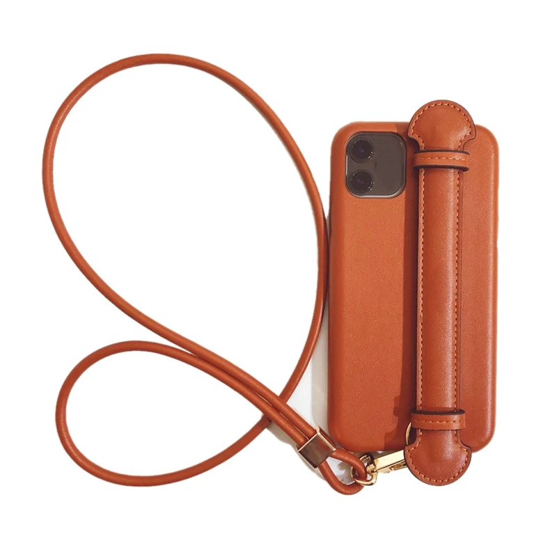 

for iPhone 12 Pro Leather Chain Mobile Phone Case for iPhone 12 Pro Lanyard Texture Wristband Mobile Phone Case
