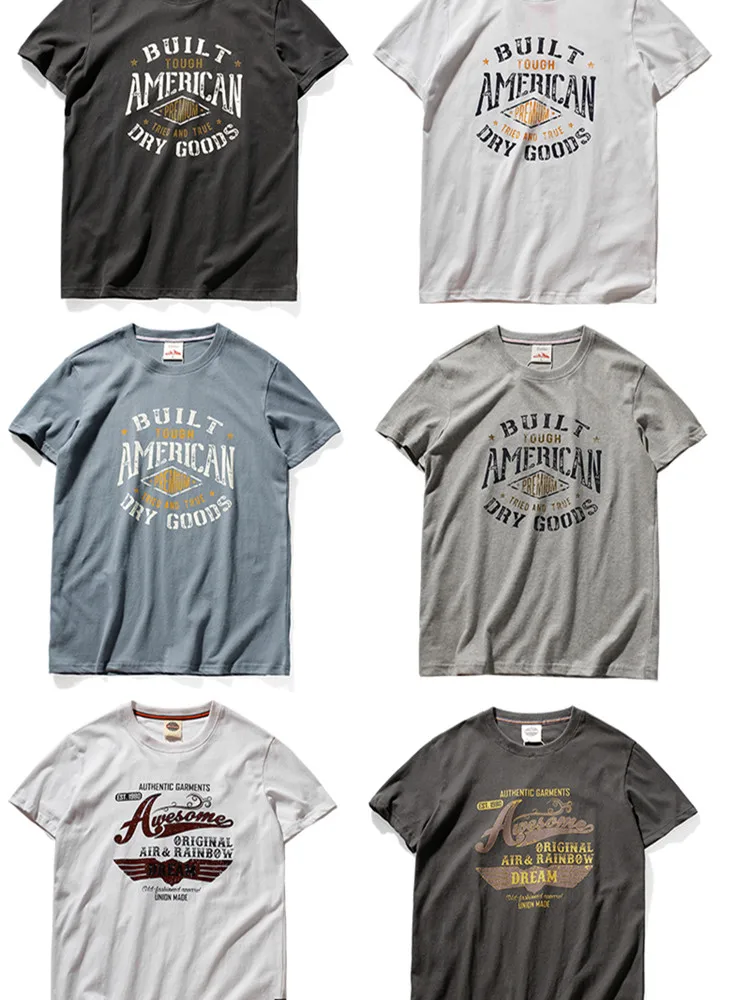 

Summer New Brushed Fabric Letter Printed Short-sleeved T-shirt Men's Fashion Pure Cotton Washed Old Retro Casual Bottoming Tops