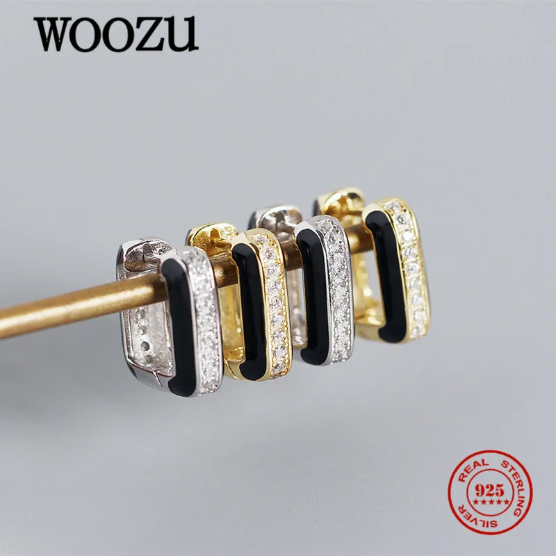

WOOZU реальные 925 Стерлинговое Серебро геометрической формы Циркон эпоксидной черный серьги-кольца для женщин модные вечерние Ethinc, ювелирное ...