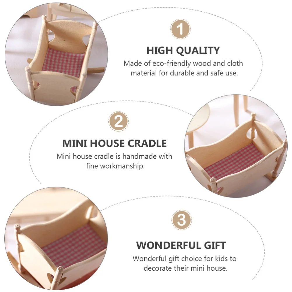 

1 Pc Mini House Accessories Miniature Furniture Model Wooden Cradle