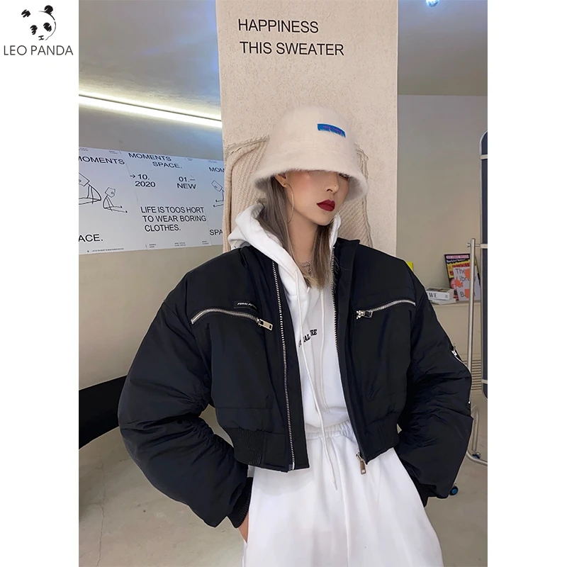 

Women's Down Jacket 2020 Winter Jacket Ladies Solid Black Female Down Coat Loose Oversized Short Parka Cropped Puffer Jacket