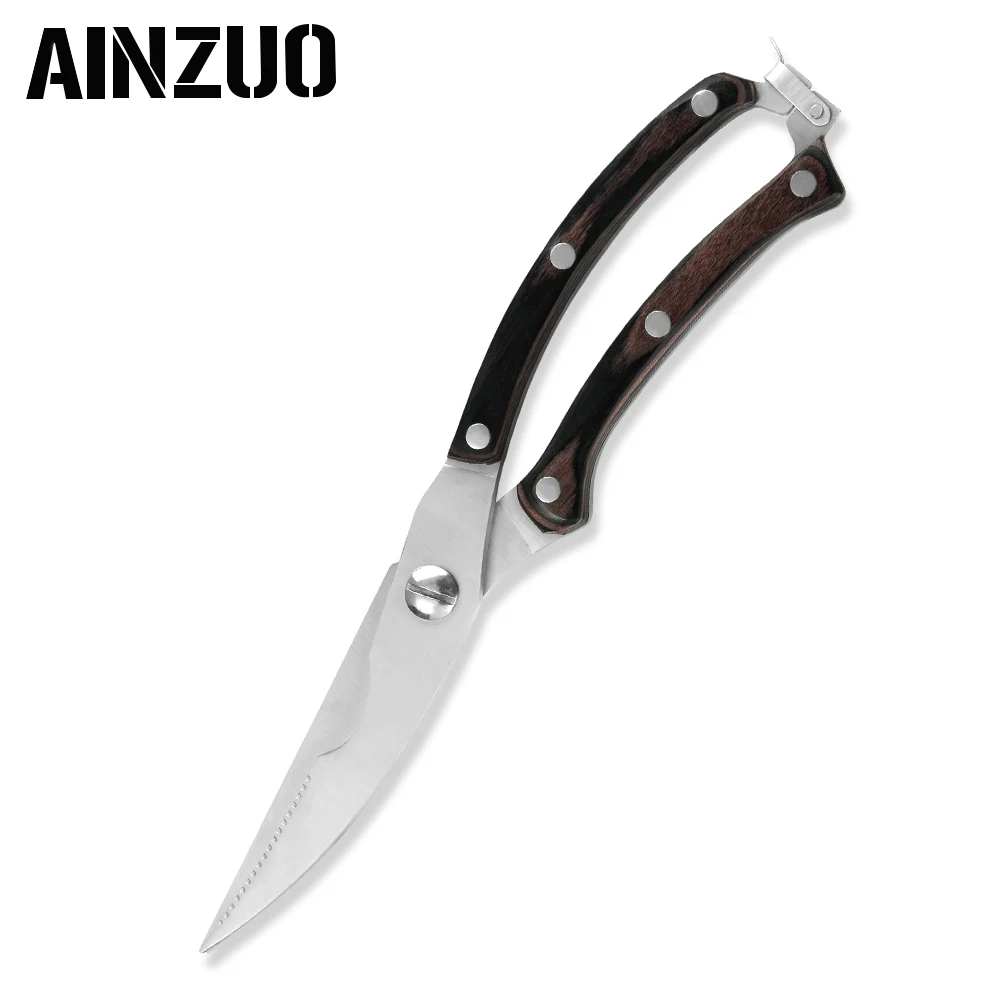 Brown Handle AINZUO 3Cr14 кухонный резак из нержавеющей стали надувной цыпленок сдвиг с цветной деревянной ручкой использовать для птицы мясо рыба кухонный инструмент - Цвет: Brown Handle