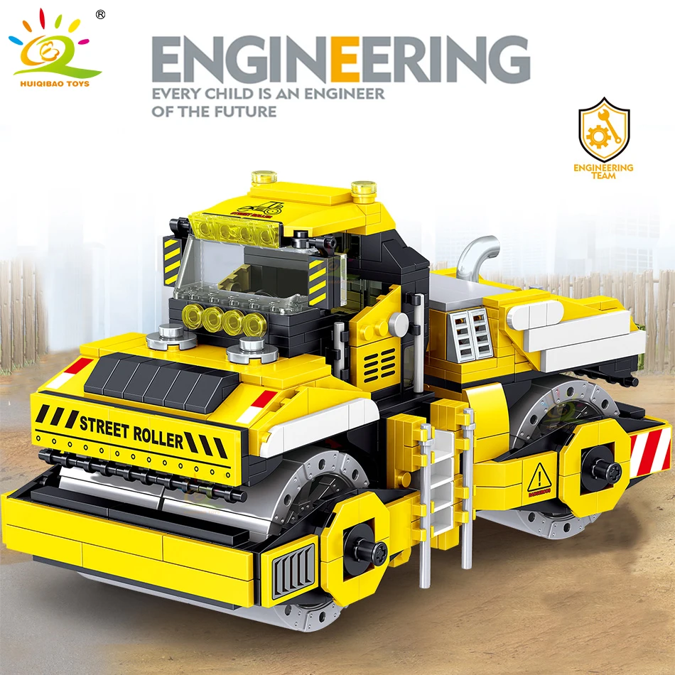 

HUIQIBAO 744PCS Engineering Tech дорожный каток строительные блоки городской строительный грузовик автомобиль рабочий фигурки кирпичи игрушки ребенок