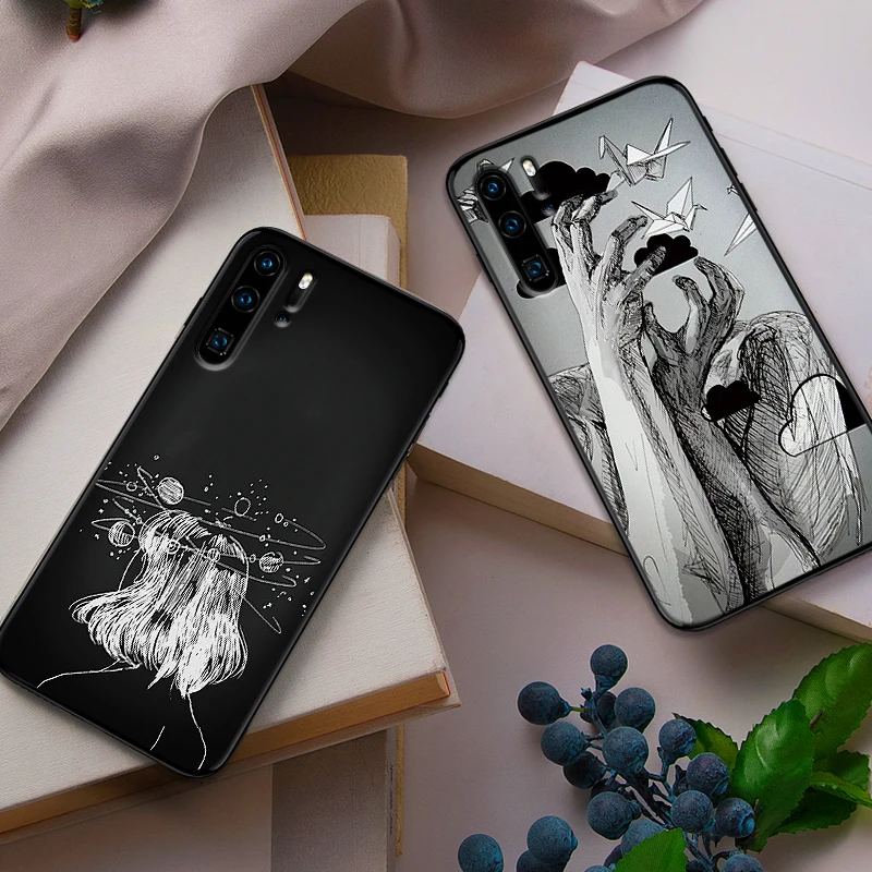 Черно белые художественные картины черные силиконовые чехлы для huawei Y6 Y7 Y9 Prime 2018