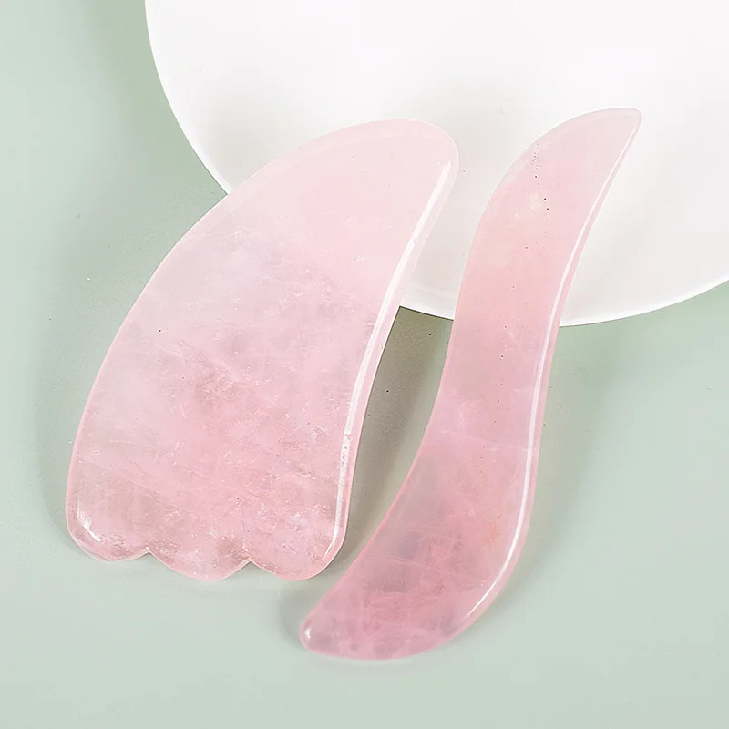 

Rose Quartz Gouache Scraper Gua Sha Massage For Face Natural Gouache Stone GuaSha Massage Tools Body Facial Jade Massager Set