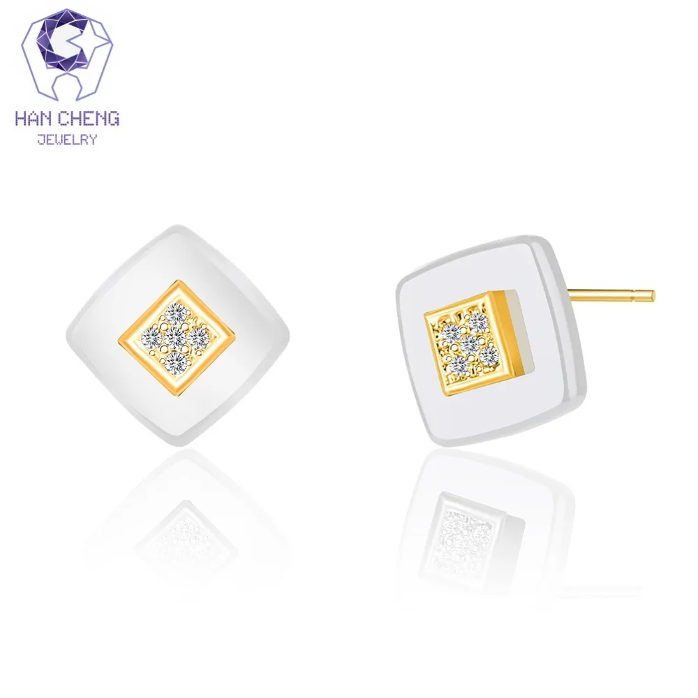 HanCheng новые модные золотые серьги гвоздики с цирконом и драгоценным камнем