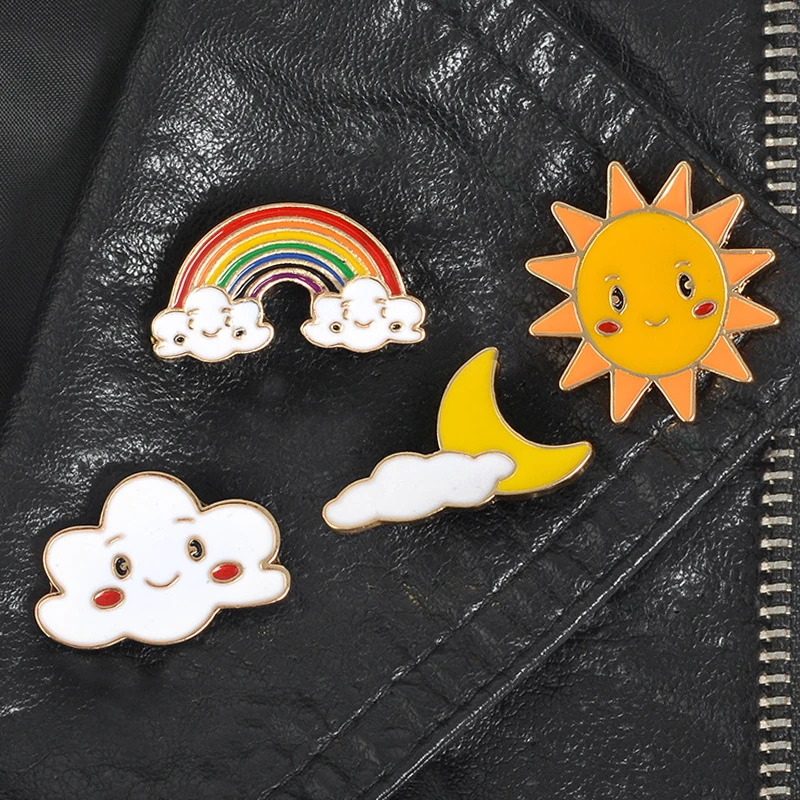 Романтическая Милая эмалированная заколка для леди мультяшная луна облако бейдж