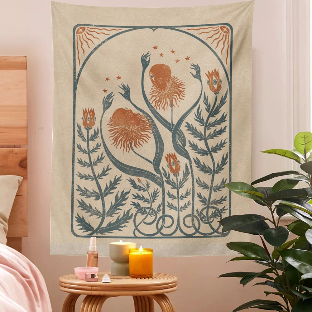 Винтажный настенный гобелен в стиле ретро декор бохо солнце луна змея цитата