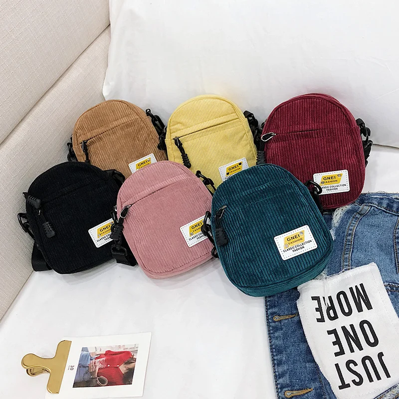 

Women Mini Corduroy Shoulder Bag Female Small Canvas Cross Body Bags Ladies Zipper Cloth Purse Shell Mobile Phone Bag Tote