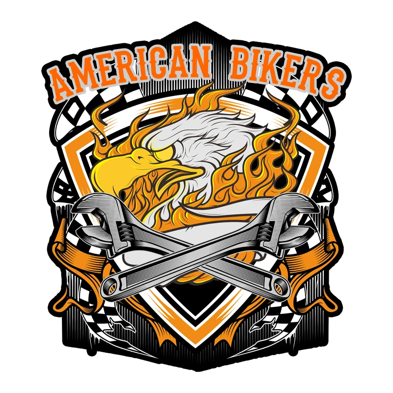 

Interesting American Style Bald Eagle Wrench Flame Plaid Flag Prince Car Automobile Motorcycle Sticker PVC Decal