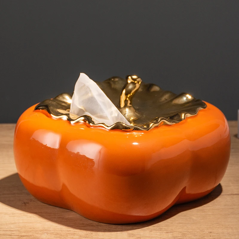 

Изысканная модная керамическая коробка для салфеток из оранжевого пермана, красивые коробки для салфеток с фруктами