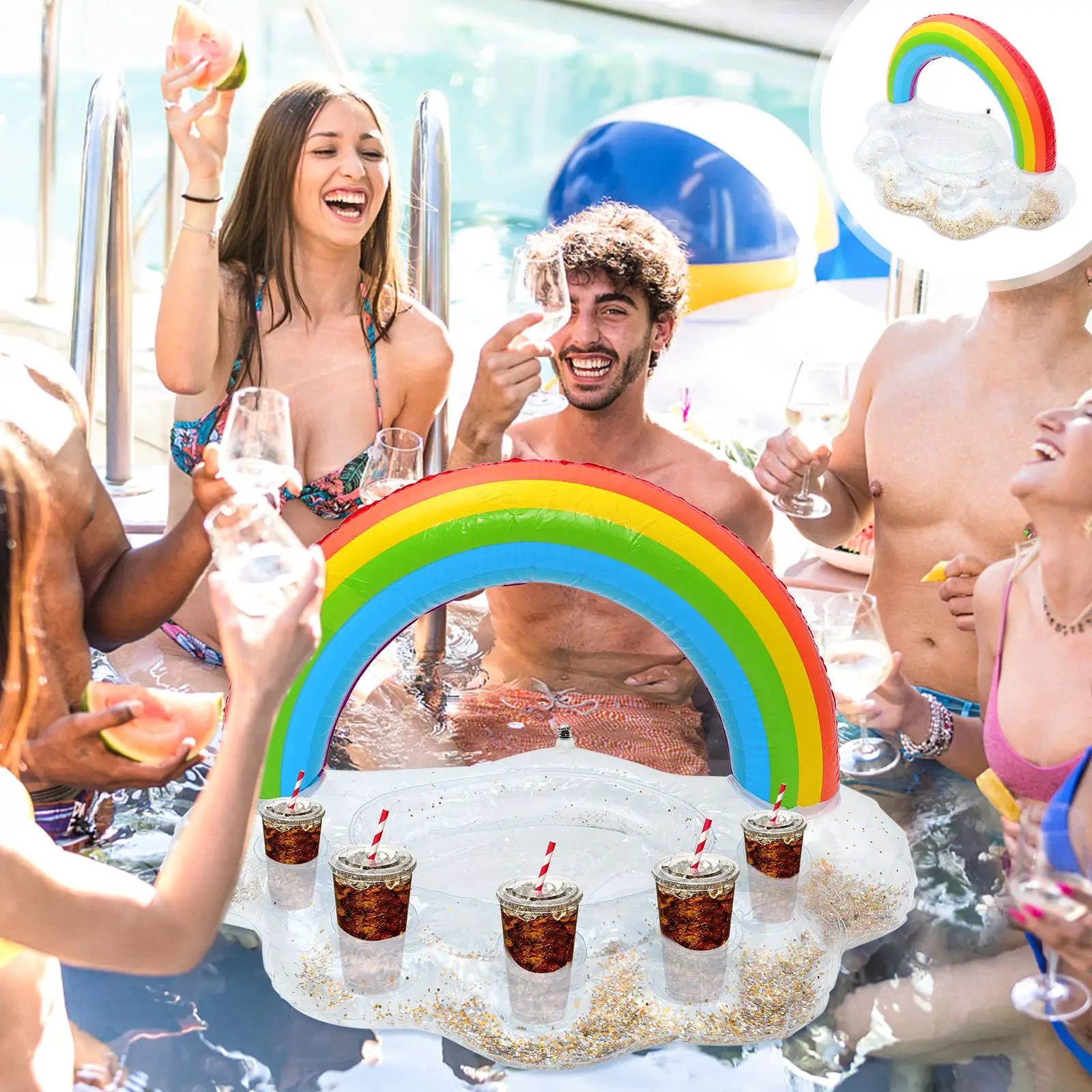 

1pc Inflatable Cup Holder Rainbow Cloud Coaster Creative Floating Cup Mat