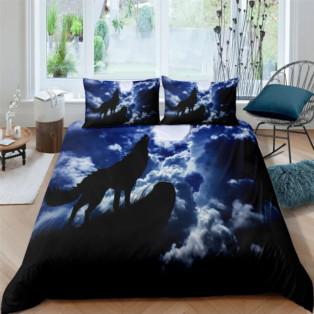Комплект постельного белья с 3D рисунком волка пододеяльник покрывало для