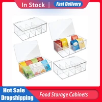 modern food storage cabinets plastic tea bag holder stackable pantry storage bin box with lid 8 divided sections