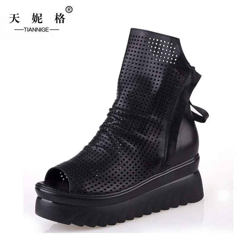 

2021 Spring and Summer Women's Shoes Fashion Platform Shoes Cowhide Sandals Leather Hole Shoes Fish Mouth Shoes