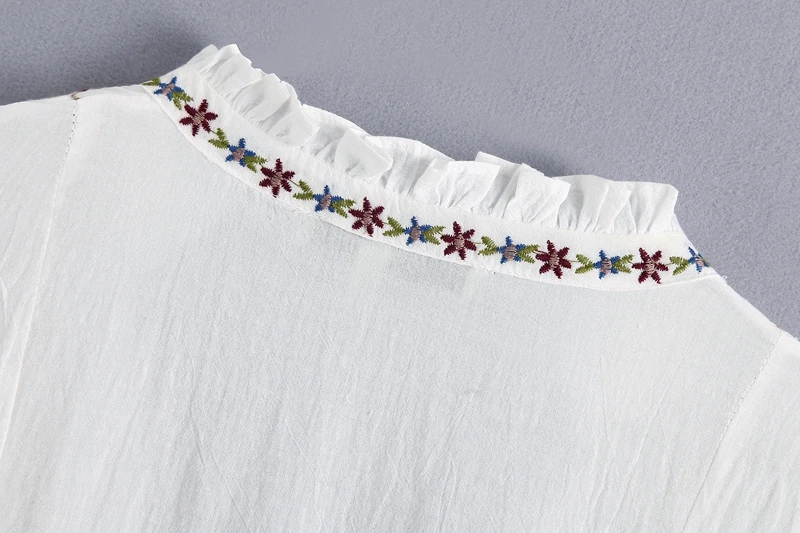 Everkaki Boho вышитые Хлопковые женские рубашки, футболки, топы, однотонные белые женские блузки с коротким рукавом, рубашки, женские топы Осень новинка