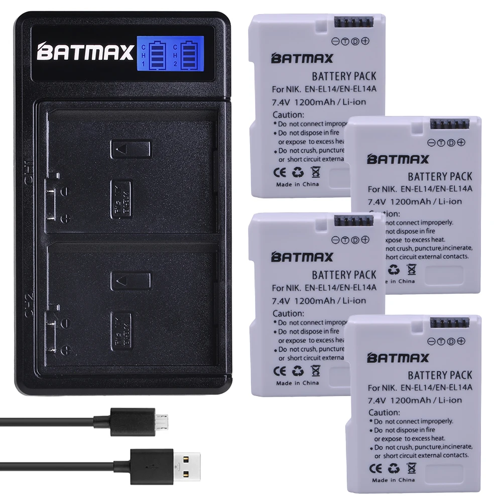 Batmax 4 шт. EN EL14 EL14a Белый батарея + Новый ЖК USB двойной зарядное устройство для Nikon D3100