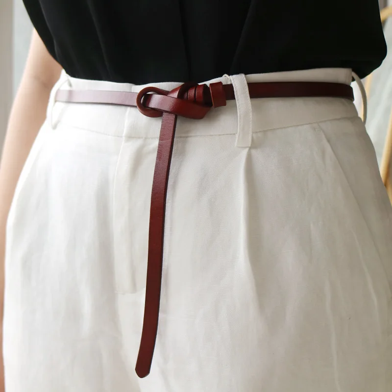 

Женский тонкий кожаный ремень с бантом и галстуком для черных джинсов, женский ремень из воловьей кожи, Женский декоративный ремень для топ...