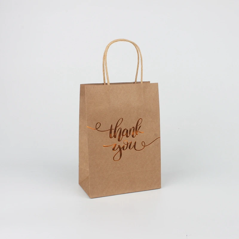 10Pcs Thank You Bags Kraft Paper Handle Bag Shopping Gift Bags for Wedding Birthday Baby Shower Christmas Party Favors