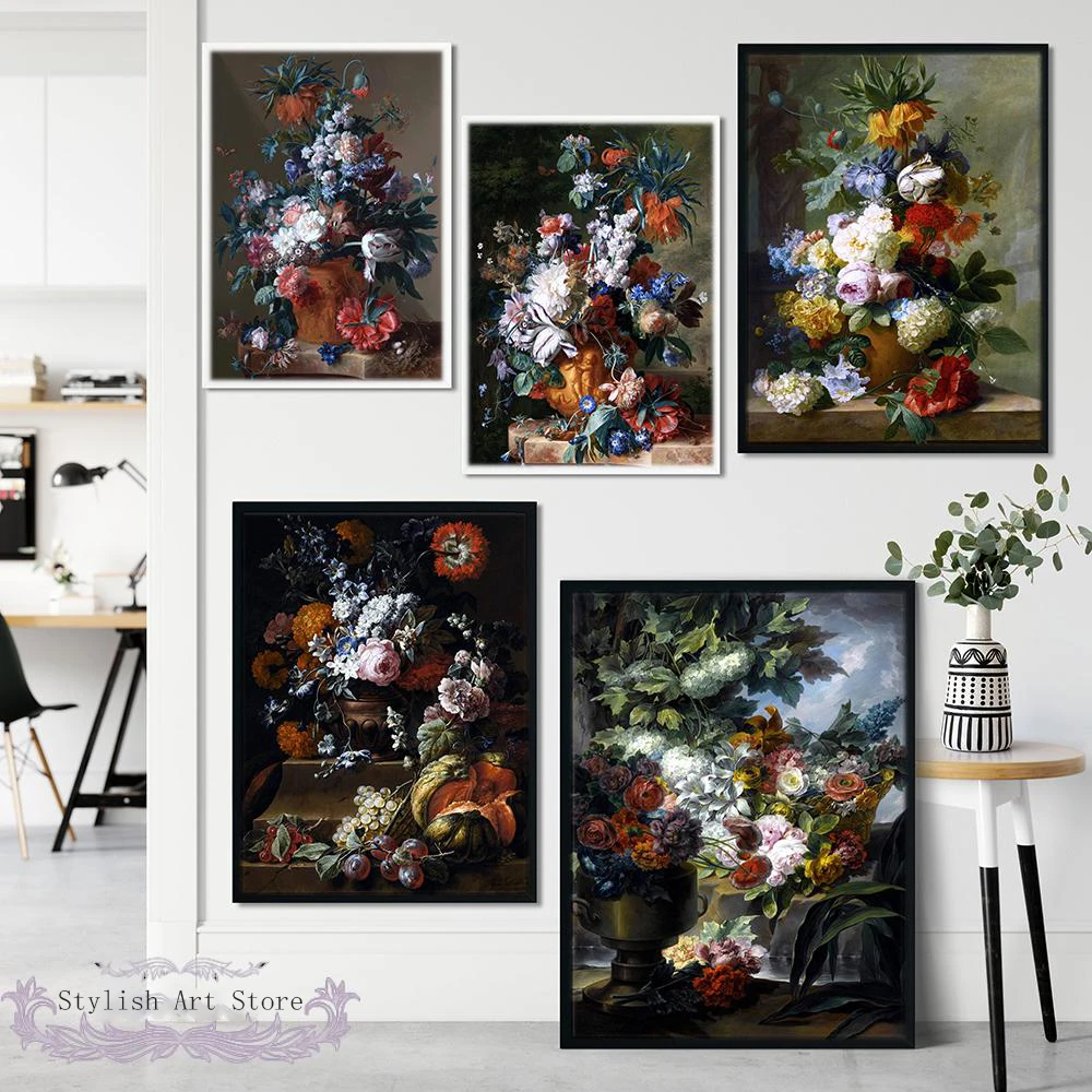 

Nordic Vintage Flower Oil Painting Canvas Botanical Flowers Posters and Prints Cuadros Wall Art Picture Living Room Home Decor