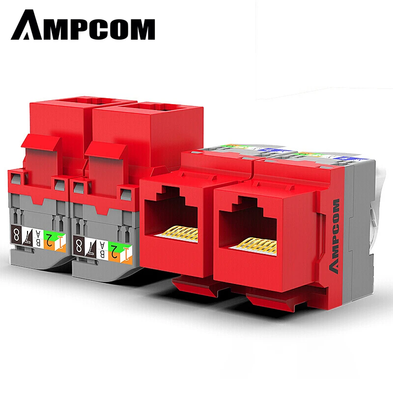 Кабель AMPCOM CAT5e RJ45 5 упаковок без ключа пробойника красный разъем модуля UTP|Детали