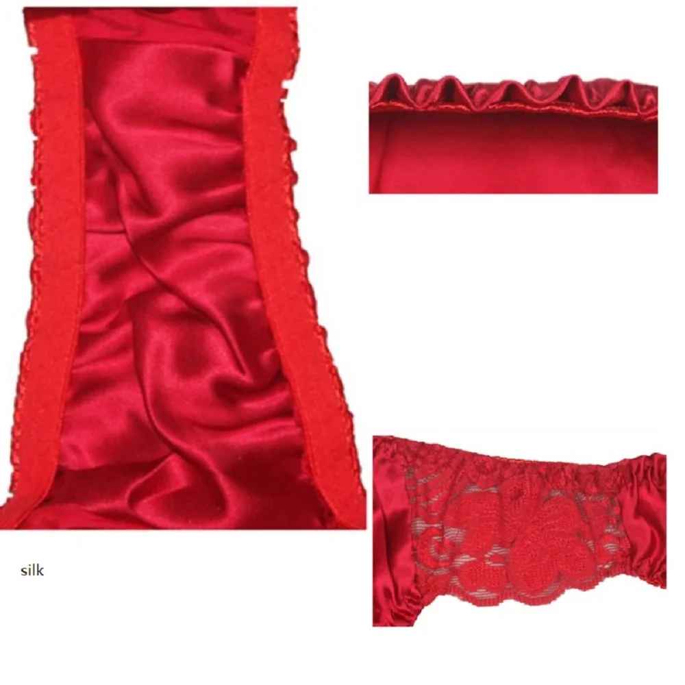 5 pcs Womens 100% Silk Panties Soft Briefs Sexy Sheer Lace Knickers Underwear for Lady naughty panties for women lingerie bottom